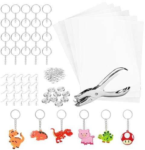 Gaethra 181 Stück Schrumpffolie Set, Schrumpffolie zum Bemalen, Schrumpffolien Set Nthält Schrumpfpapier, Schlüsselanhänger, Lochstanzer, Ohrhaken, Broschen und Offener Eisenring für DIY