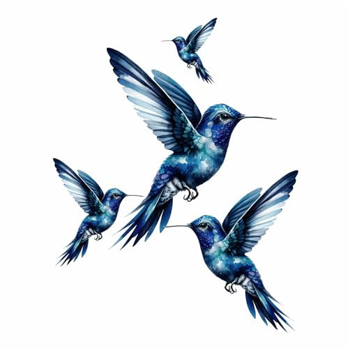 4 adesivi blu colibrì per decorazione da parete, segni di copertura, tazze e tazze, paraurti, doccia e piastrelle, WC, computer portatile e altro, resistenti, impermeabili, 0% di trasparenza (x4 blu,