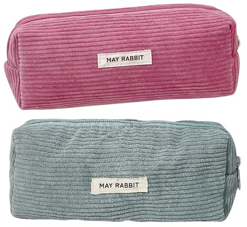 GmwyCzV 2 Piezas Grande Capacidad Estuche Pana, Estuche Simple Color Sólido, Bolsa Papelería Con Cremallera, Estuches para Lápices, Estuches Papelería para Niños y Niñas Adolescentes (Rosa+Azul Claro)