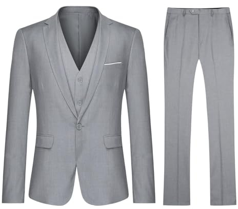 YOUTHUP Mens 3 Piece Suit 1 Button Slim Fit Tuxedo Blazer Waistcoat Pants | Solid color 3-piece tuxedo suit, Versatile for business wedding interview and parties