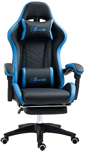 Vinsetto Chaise Gaming Fauteuil Gaming Ergonomique Repose-Pieds télescopique, Dossier inclinable à 135°, Appui-tête réglable et Soutien Lombaire, Fauteuil de Bureau 360° Rotatif en Similicuir, Noir