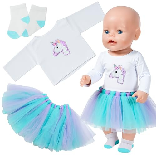 Baby Dolls Clothes for 14-18Inch Doll, Sweet Dolls Clothes Blue Purple Tulle Dress and Cute Animal Top 35-45cm Girl Doll Baby Doll Accessories for Girls Birthday Gift
