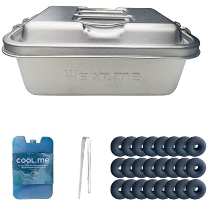 HEAT.me Lunchbox Grill | 3-in-1 Lunchbox + Mobiler Mini Grill mit Kühlakku | Rauchfrei, Spülmaschinenfest, 675g Leicht | Picknick, Camping, Outdoor