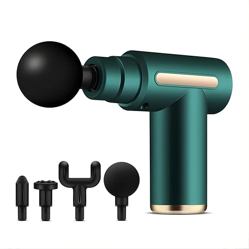 Massage Gun Deep Tissue Massager Gun for Back Pain Relief with 5 Heads 6 speeds- Type C -Charging Long Battery Life - Portable Quiet Percussion Massage Guns for Muscle Relaxation with Screen (Green)