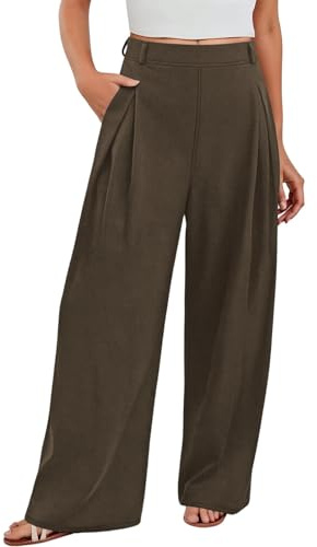 Zanisouta Pantalon de travail Palazzo pour femme - Pantalon d'affaires - Pantalon de loisirs décontracté - Jambes larges - Pantalon de survêtement - Taille haute - Pantalon en tissu plissé - Poche