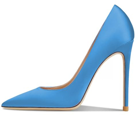 Qynthra Tacones de Aguja Clásicos Mujer Satin Punta Afilada 10cm Tacón Alto Elegantes Zapatos de Etiqueta para Recepción de Boda y Eventos Nocturnos Formales,Sky Blue,43 EU