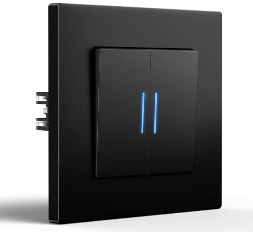 BSEED Interruttore della luce da incasso con artigli, interruttore a 2 vie, con spia LED, interruttore da parete con telaio in PC opaco, interruttore moderno, 86 mm, nero