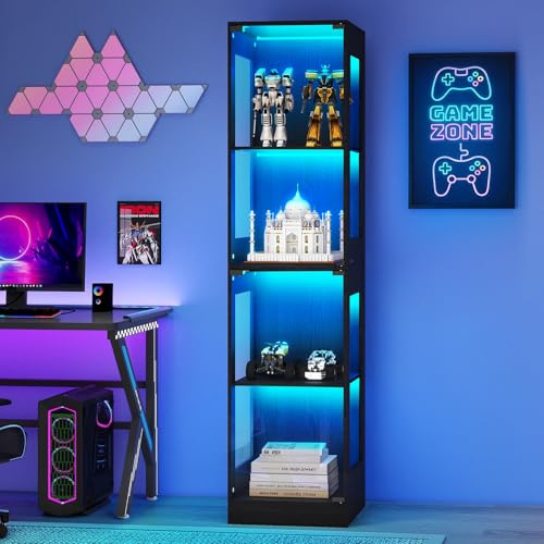 ELECWISH Display Cabinets with Glass Doors, 4 Tier LED Display Cabinets