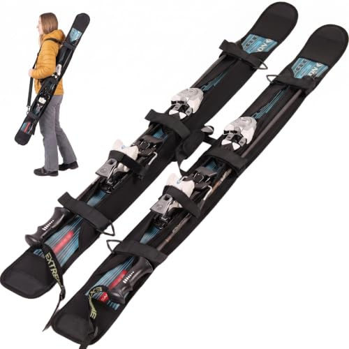 EIGEETO Ski Cover, 3MM Neoprene Ski Sleeve with Detachable Shoulder Strap, 1680D Oxford Anti-Collision Ski Binding Covers, Ski Carrier & Ski Bag Compatible, Fit 140cm-185cm Skis, Portable Foldable