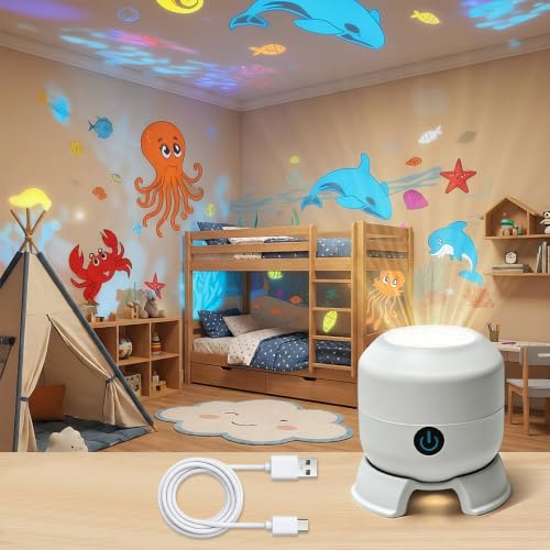 CLIUNT Proyector LED Giratorio Dinámico, Proyector LED Dinámico Giratorio de 360°, Luz de Proyección Rotativa Colorida Océano, Alimentado por USB, para Dormitorios, Salas de Estar y Baños