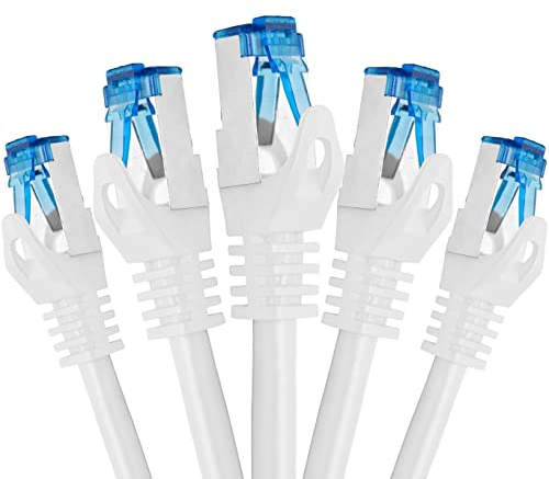BIGtec Cable Ethernet CAT 7 Cable de Red 0,15m - 5 piezas - LAN de Conexion RJ45 Conector Gigabit POE blanco 0,15 metros compatible Playstation PS4 PS5 xBox Switch Smat TV Box Router PC Laptop NAS
