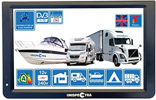 Unispectra MOTORHOME CARAVAN BOAT KITCHEN 12 or 240 Volt 12 Inch LED Digital HD TV DVB-T2 Freeview HD & all Europe Free to Air TV. USB PVR & Media Player, HDMI CCTV Monitor