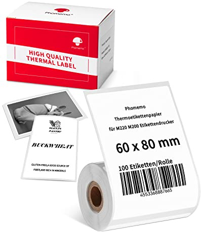 Phomemo Papel De Etiquetas Térmico Para Impresora De Etiquetas M220 M250 M221 M421, Etiquetas Multifuncionales Para Oficina, Almacén, Etiquetas De Dirección, 60x80mm, 100 Etiquetas/Rollo