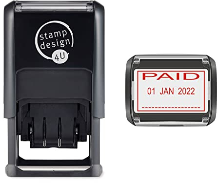 Stamp Design 4 U- Text & Date Stamp- Paid & Changeable Date, Self-Inking- 46 x 32mm