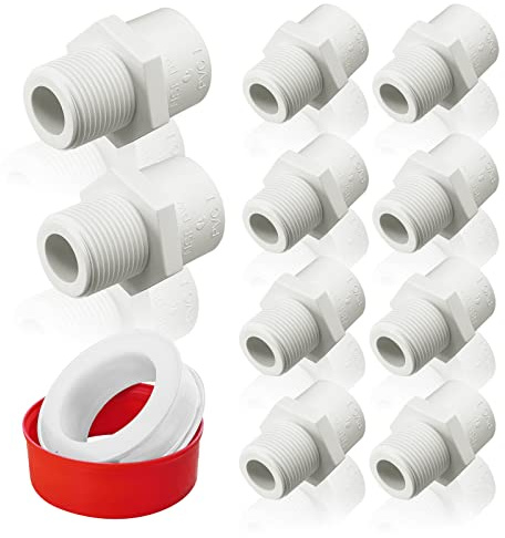 Boltigen 10Pcs White PVC Pipe Fittings, 1/2 NPT Male Thread Pipe Fitting Adapter Connector, Pipe Coupling for Sch40 PVC Pipe, Socket x NPT Male