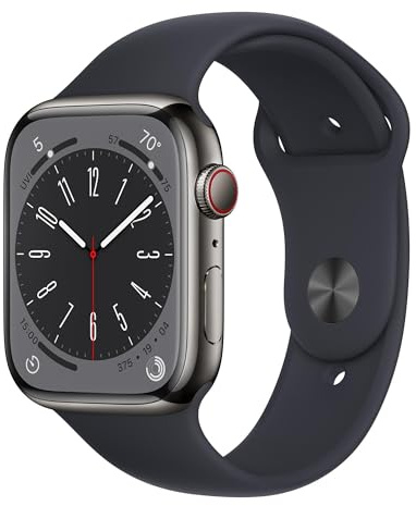 Apple Watch Series 8 (GPS+Cellular, 45mm) - Graphite Stainless Steel Case with Midnight Sport Band, M/L (Renewed)