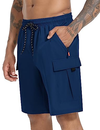 Men's Cargo Shorts Quick Dry Lightweight Stretch Hiking Shorts for Men with 5 Pockets No Lining Navy