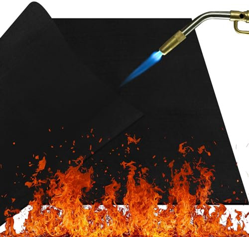 WINKIO Feuerfeste Unterlage, Hitzebeständig Hitzeschutzmatte 50x50cm, 5mm Stark Carbonfilz Feuerschutzmatte mit Aufbewahrungstasche, Feuerfeste Matte für BBQ Grills,Camping,Schweißen,Kamin,Rasen