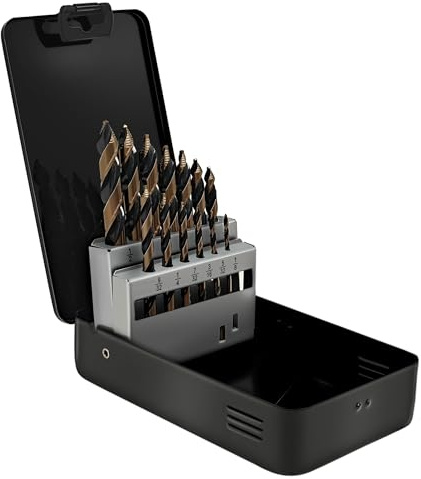 Steel Vision Hyper-Step HSS Cobalt, No Pilot Hole Needed, (1/8 - 1/2) 13 pc TurboStep HSS Mechanics Stubby Drill Bit Set, Industrial-Grade, Metal Drilling for Stainless/Hardened Steel