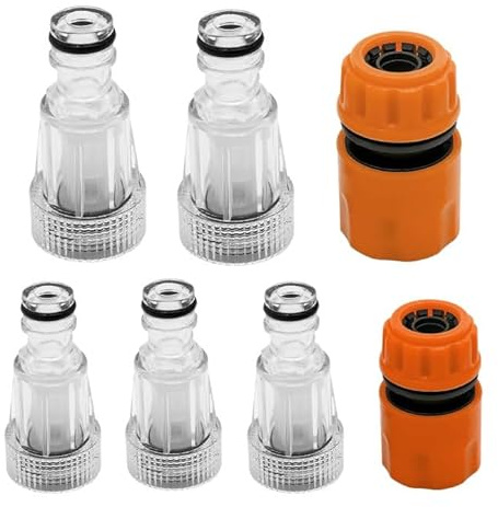 Tulov Lot de 5 filtres à eau pour tuyau d'arrosage, 3/4, avec 2 adaptateurs rapides pour nettoyeur haute pression, pompes de jardin, arrosage de jardin, camping-car