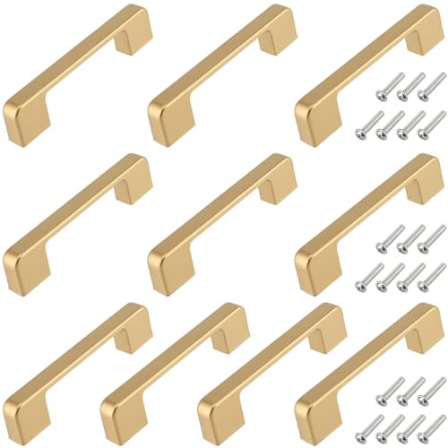 NAMYEUT 10 Stück 103mm Möbelgriffe Gold, Türgriffe Gold Schrankgriffe Küche Möbelgriffe für Schränke, Kommodenschubladen, Kleiderschränke, Schreibtischschubladen, Lochabstand 96 mm