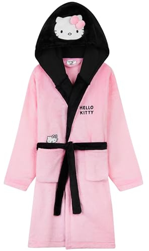 Hello Kitty Sanrio Vestaglia Pile Bambina Adolescenti con Cappuccio, Pile Accappatoio Piscina Bambina, Anime Regalo Ragazza (7-8 Anni, Rosa Hello Kitty)