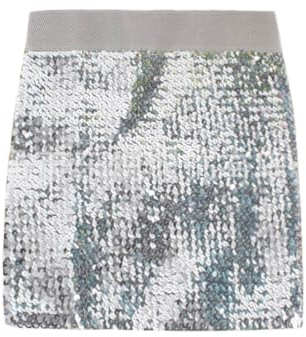 FFWTPY Faldas Nujer Verano de Lentejuelas Minifalda Sexy Moda Elásticas Cintura Alta EleganteFalda para Fiesta Halloween Carnaval Disfraz (Plata)