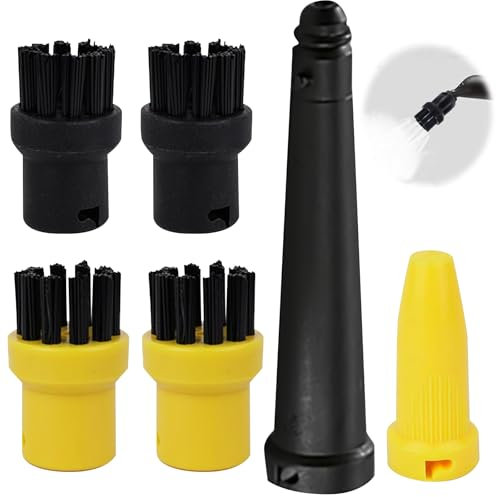 6 Stück Dampfreiniger Zubehör Set für Kärcher SC1-SC5 CTK10 CTK20, Rundbürstenset für Kärcher Dmpfreiniger Zubehör, 4 Rundbürste,1 Düsen und 1 Erweiterte Düse, Dampfreiniger Ersatzteile für Kärcher