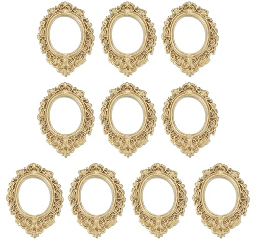 sourcing map 10 marcos de fotos de resina vintage, mini marco de fotos pequeño, rectangular, accesorio de exhibición de joyas para bricolaje, fotografía de mesa, decoración de boda, dorado, 1.3 x 1.1
