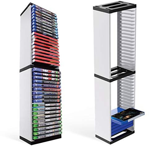 Ripiano video da gioco, per CD, CD, DVD, container a torre, per soggiorno, ufficio, per PS5, 36 pezzi, colore bianco e nero