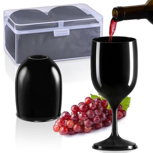 ecooe Vinglas plast to go, 200 ml svart camping vinglas, set om 2, modernt rödvinsglas vitt vin och champagneglas med vattentät väska och praktisk låda för resor, camping, picknick