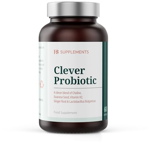 FS Supplements Clever Probiotic – Daily Energy & Digestive Support with Choline, Ginger & Guarana – Halal, Metabolism Vitamins, Low Caffeine, Non-GMO, Gluten-Free – 60 Capsules
