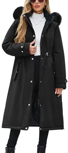 Yuson Girl Cappotto Donna Invernale Lungo Foderato Giubbotto in Pile Caldo Ispessito Cappotto Autunno Invernali Antivento Giacca Imbottito Elegante Parka con Cappuccio e Coulisse(Nero, XXL)