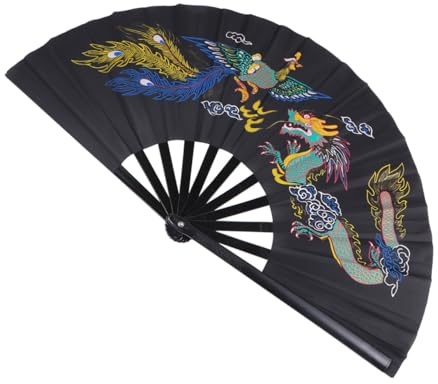 Beavorty Éventail Pliant Noir Portable Style Chinois pour Tai Chi Arts Martiaux et Danse Ventilateur Délicat et Cadeau Élégant pour Amateurs de Culture Traditionnelle