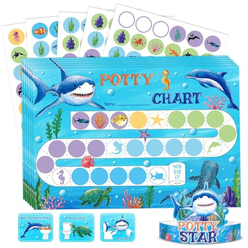 WERNNSAI Potty Training Chart - Shark Toilet Training Reward Chart | 270 Potty Training Stickers Crown Pink Sticker Chart for Boys Toddlers Kids Potty Training for Birthday Gift
