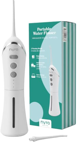 Nyra Irrigatore Orale Portatile 1500 mAh, 3 Modalità (Normale/Delicata/Pulsante), Serbatoio 150 ml Smontabile, Pressione 40‑90 PSI, Ricaricabile e Silenzioso 70 dB per Pulizia Dentale Profonda e