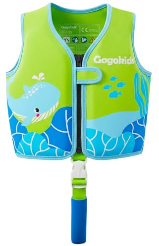 Gogokids Toddler Swim Vest Pool Floaties for Kids 1-2-3-5-7-9 Yrs, Neoprene Kids Swimming Jacket w/Adjustable Safety Strap & Zip, Toddler Float Jacket 24-66lbs for Beach Puddle Pool Boys Girls Niños