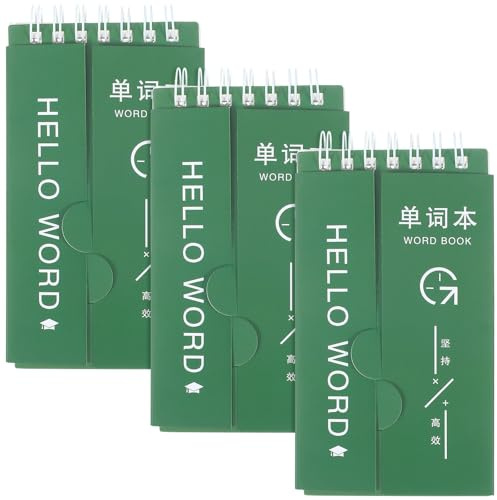 Healeved 3pcs Vocabulary Notepads with Barrier, Creative Loose-leaf Pocket Notebooks for Students, Green English Word Writing Notebooks for School and Study