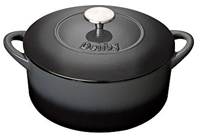 Denby - Halo Black Cast Iron Casserole Dish - Dutch Oven, Oven Safe Pot, Enamelled - 24cm, 4.05L Capacity - Round