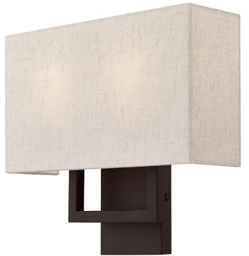 Livex Lighting 50994-07 Pierson Collection 2 Light Ada Wall Sconce, Oatmeal Fabric Outside, White Fabric Inside Hardback Shade, Bronze Finish