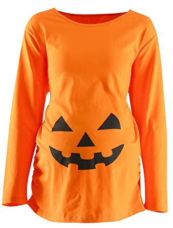 Halloween Women Maternity Shirt Funny Pumpkin Pregnancy Cute Long Sleeve Pregnant Top, Orange, XL