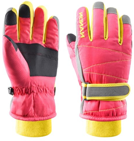 Azarxis Kids Ski Gloves Winter Snow Glove Windproof Warm Fleece Lined Thermal for Children Boys Snowboarding Sledding Cycling Skiing Riding Skating Biking (Pink - 8-10 Years)