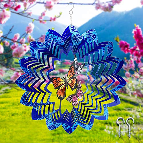 SwirlColor Wind Spinner Metal pour Jardin Grand Carillon Extérieur Suspendu avec Clous Muraux Sculptures de Vent Papillon en Acier Inoxydable (30 * 30 cm)