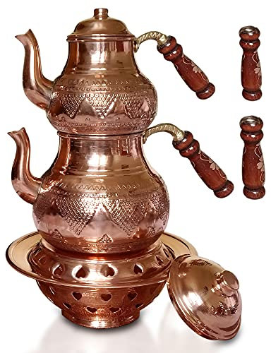 Binbir Trend Ensemble de théière en cuivre brodée à la main avec méridienne 2,7 l, style authentique Samovar bouilloire