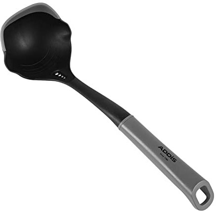 Addis Large Soup Liquid Ladle with double pouring spouts Kitchen Utensil Non Scratch, Black & Grey