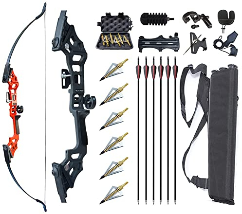 Monleap Archery 51 Takedown Recurve Bogen und Pfeile Set für Erwachsene Rechtshänder Langbogen Kit Metall Riser für Anfänger Schießübungen (rot 40lb)