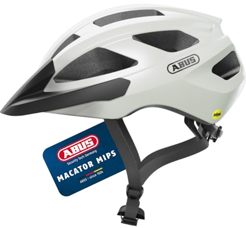 ABUS Rennradhelm Macator MIPS - Fahrradhelm für Einsteiger mit Schirm - geeignet Zopfträger - Damen und Herren - Weiß, Größe L, L (58-62 cm)