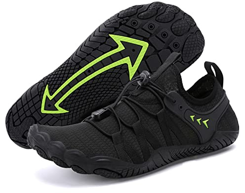 FELOVE Chaussures de Courir Plage Plongée Surf Rock, Snorkeling, Pieds Nus, Pantoufles, Yoga pour Hommes et Femmes, Neopre éponge Sole W31 Noir 42 EU