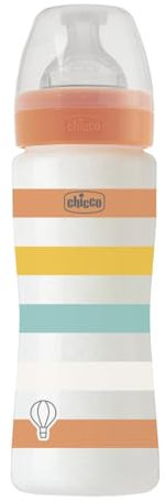 Chicco Babyflaschen Well-Being, schneller Fluss, weichem Silikon-Physio-Sauger und Soft Sense Finish, Anti-Antikolik, reduziert Aufstoßen und Reizbarkeit, 330 ml Plastikflasche, 4 Monate plus, Orange