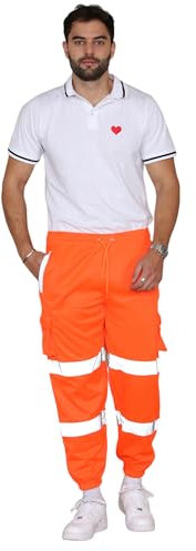 Golomak® Hi Vis Trousers Work Joggers Reflective Safety Joggers Men High Visibility Combat Waterproof Trousers Workwear Bottoms Pants Plus Size S-5XL Orange